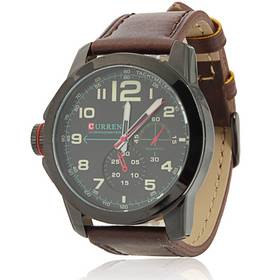 CURREN 8182B 3 Needles Scale Black Alloy Case Waterproof Male Wrist Watch with Brownish Leather Band