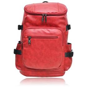 Unique Leisure Style Double-shoulder Pure Pattern PU Leather Camping Bag Backpack Red