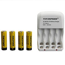 TangsPower(t804u) US Plug USB Charger with 4pcs 3000mAh Batteries White & Yellow