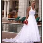 New White V-Neckline Halter Satin Chiffon Wedding Dress