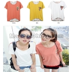 womens ladies girls Stitching loose irregular short-sleeved T-shirt 3 color size: S M L XL