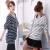 Free Shipping women's fashion Loose striped bat sleeve round neck cotton T-shirt 9039