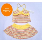 Free shipping + gifts wholesale girls swimwear swimsuits 2 pc Tankinis for girl kids swimming suits yellow 8 pcs/lot