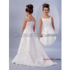 White satin Square neckline Floor-length  skirt Flower Girl Dresses ball gown Junior Bridesmaid Dress size:2-14years free shipping