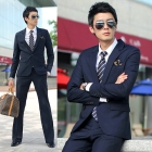 navy Italia designed supe Stylish Slim Fit One Button shiny 100% wool Suit Blazer/Vest Tuxedo Suit Flat Front Pants Blazer Jacket 34R~40R FIORELLI MENS SOLID NO PLEAT 42R FREE shirt tie FAST SHIP 