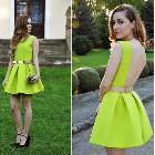 2013 New Fashion Neon Cute Dress,Pleated Sexy Dress Belt Dress,Skater Skirt dress Neon Green Yellow
