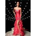 Promotion Amazing Strapless Sexy Mermaid Beads Bra Organza Red Long Prom Dress 2013 New Arrival Custom Made 