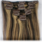 FREE SHIPPING NEW 20" inch wigs clip in human hair extensions #1B-27 mixture natural black HONEY BLONDE 70g 