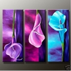 Hand Painted artwork Charm purple High Q. Flower Oil Painting on canvas 8x20inchx3 mixorde Framed 