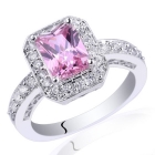Lady Oblong Cut Simulated Pink Cubic Zirconia Nal Real  Sterling Silver Ring Size6.7.8.9