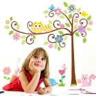 Owl scroll tree Hoot Wall decals Removable stickers decor art kids nursery room 1001