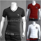 2012 Fashion New Embroidery Cotton Lycra Small V collar Slim Short sleeve T-shirt 2054