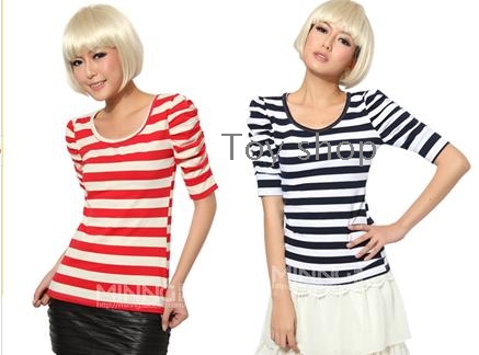 s short sleeve black white stripe T shirt hubble – Wholesale Women's