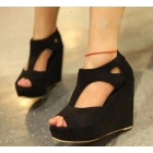 Sweet summer hollow out fish mouth sandals wedges thick comfortable with women of high shoes       