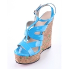 Wholesale-  women's shoes    2012 New Fashion blue Patent leather Platform Pumps  wedge heel Sandals Size35--42
