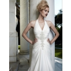 The new design V crystal applique neckline sewing wedding dress