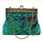 free shopping PEACOCK feathers Pattern beaded Sequin Evening BAG  Clutch hand bag Messenger bag. 