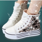 free shipping Thick bottom sponge cake female high help crystal han recreational canvas shoes