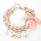 ( Min order is 10usd !) 61B34 Lovely!!! pearl Bow bracelet Charm Bracelet Jewelry wholesale Free shipping