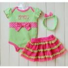 Hot sale 2013  romper bow 3 pcs suits girls romper+skirt+headress sets kids ruffles tutu skirt suits free shipping