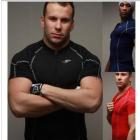 Free shipping!2013 New Styles Men's Short Sleeve Collar zipper tights fitness T-shirt speed drying training suit