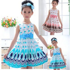 Free shipping 2014 Kids Girls Dress cute peacock color sleeveless dress circle Korean Fashion children's New clothes