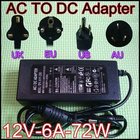 DC LED Power Supply Charger Transformer Adapter 12V 6A 110V 220V to 12V For RGB LED Strip 5050 3528 EU US AU UK Cord Plug Socket