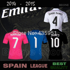 TOP Quality A+++ 2015 Real Madrid RONALDO KROOS JAMES RAMOS 14 15 white /pink /blue /black soccer jerseys camisetas de futbol