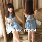 Free shipping 2014 new girl spring summer dress girls casual dresses kids cotton thin denim sleeveless dress