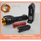 12W 2000 Lm CREE XM-L Focus Adjustable Zoom Led Flashlight 5 Modes light + 1*18650 4200mah battery + charger