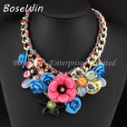 2014 Top Sell Accessories Gold Chain Spray Paint Metal Flower Resin Bead Rhinestone Crystal Bib Necklaces Luxury Jewelry CE1744