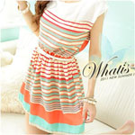 free shipping Hot promotion Womens dress Korean Pattern Colorful Stripe Dress Stripe (With Belt) S,L HY12030915
