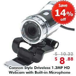 Cannon Style Driveless 1.3MP HD Webcam with Built-in Microphone - Black SKU:42179
