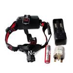 Free shipping Focus 3-Mode White LED Headlamp(3 X / 1 X 18650) +1 US 2-pin Charger+1 Pair 18650 Rechargeable Battery