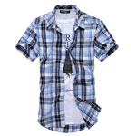 Free shipping plus szie fashion plaid men short-sleeved shirt 19 colour