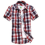 Free shipping fashion plaid men short-sleeved shirt 3 colour 