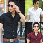Freeshipping STYLE Men's  short sleeve shirt Neckline design man cultivate shirts morality Color:4Color Size:M-XXL 10% discount