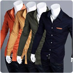 Mens Casual Shirts Long-sleeve Slim Shirt shirts 4 colors M,L,XL, YA18 