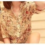2012 fashion Tong qu graffiti personality chiffon shirt Pattern shirt  High quality Women-Girl Short  sleeves shirts