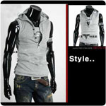 Free Shiping Men's Sleeveless Hoody Vest Mix color size Fashion Cotton Top Six buttons T- shirt Black Grey White violet V30 