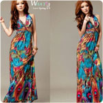 Free shipping cheap women fashion Silk smooth Bohemian Floral Dress 