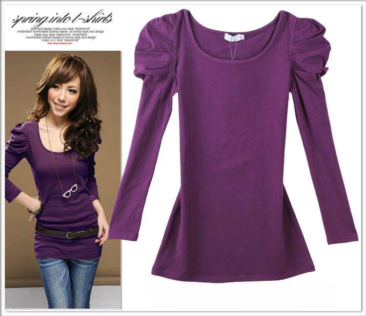 s Good Elastic Puffy Long Sleeve T Shirts Ladies – Wholesale Women's ...