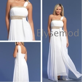 Buy party dresses for juniors White Chiffon One Shoulder Gown prom ...