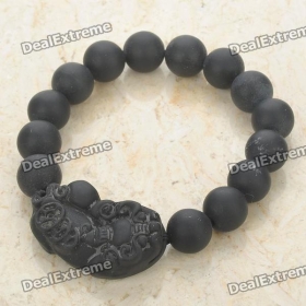 Vv8oo Natural Bian Stone Pi Xiu Bracelet - 14mm Polished Black Beads, Stretch Elastic Health Bracelet