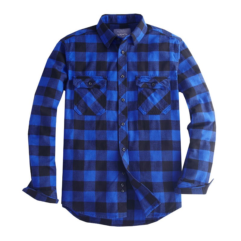 VANCL Garvey Plaid Flannel Shirt Men Black Blue – Wholesale VANCL ...