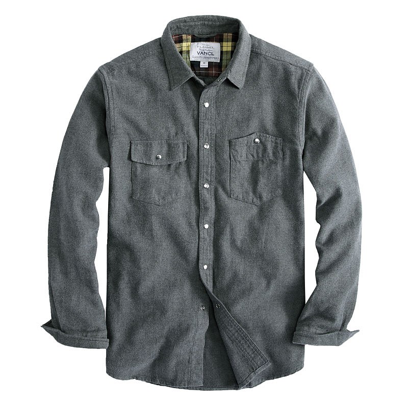 VANCL Chaim Solid Flannel Shirt Men Gray SKU – Wholesale VANCL Chaim ...
