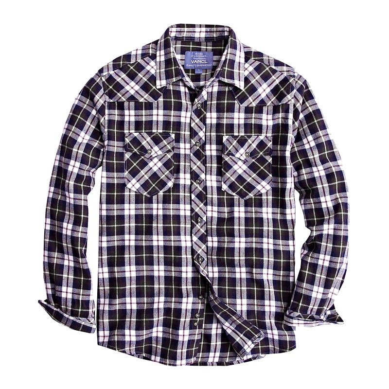 VANCL Henley Plaid Flannel Shirt Men Coffee Plaid – Wholesale VANCL ...