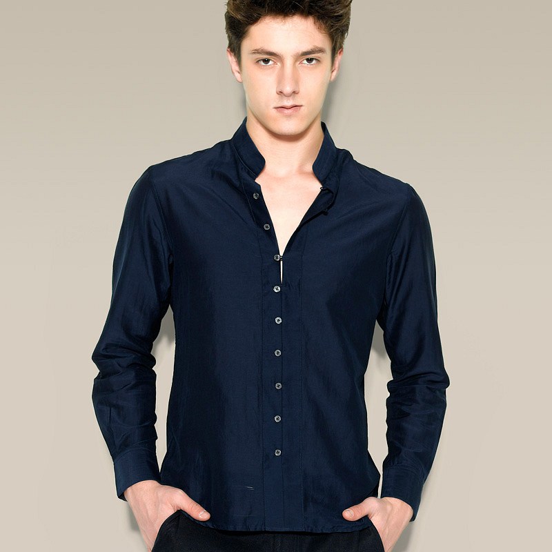 VANCL Truman Deluxe Mao Collar Shirt Navy Blue SKU – Wholesale VANCL ...