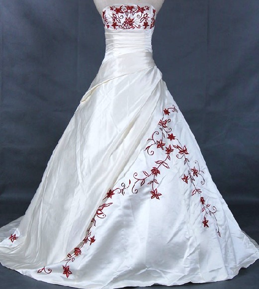 Ivory red embroider satin Wedding bride gown Dress all size color free ...