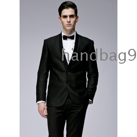 Buy Solid Black Man Suit Groom Dress 3piece (jacket,pants,bowtie) Set ...